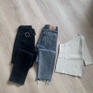 Zara Women’s Fall Clothing Bundle Jeans, Ribbed one Shoulder Top XS-S